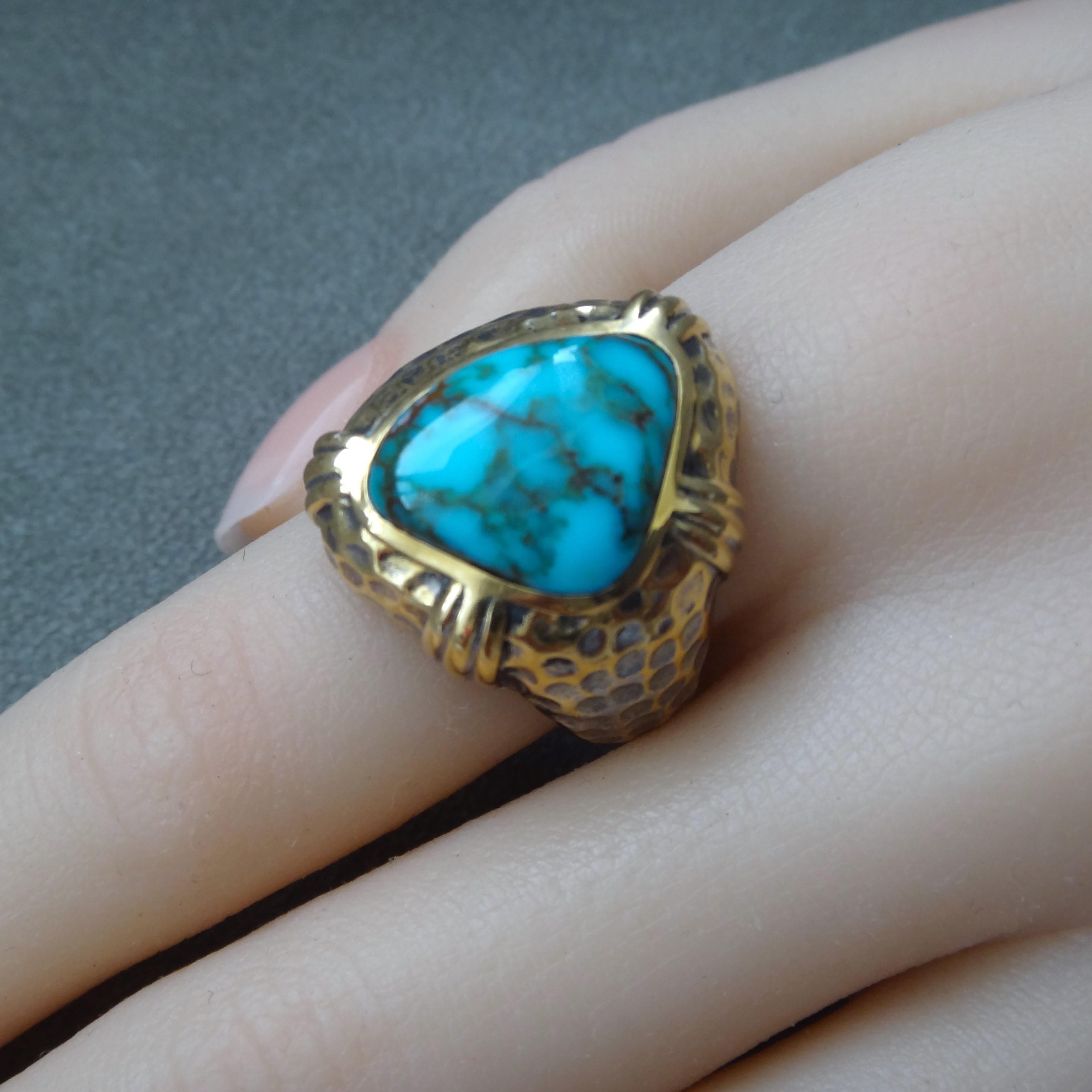 Reiner natürlicher Edelstein Grad Candelaria Türkis Ring, 18k Gold mit alten Verfahren im Angebot 2