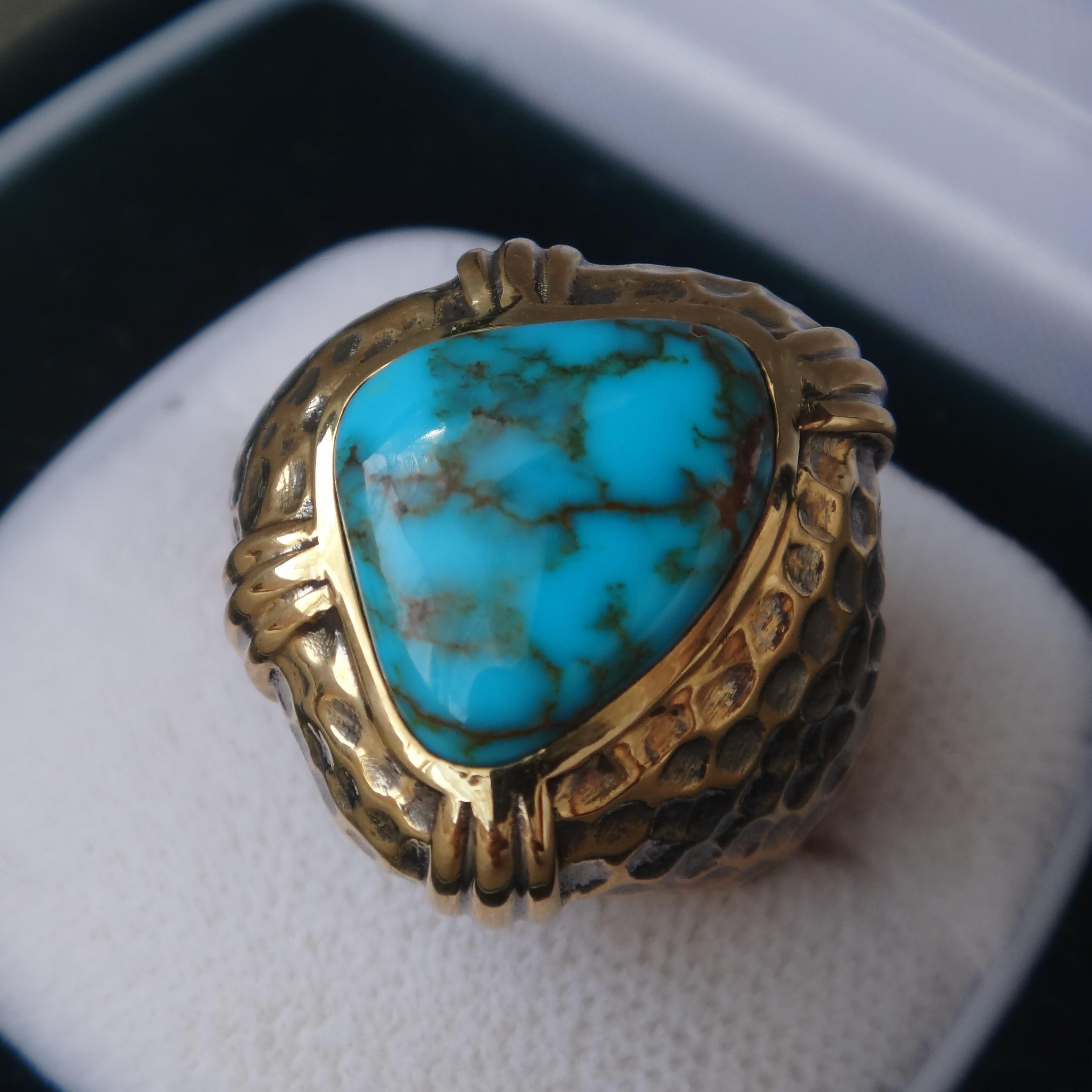 Reiner natürlicher Edelstein Grad Candelaria Türkis Ring, 18k Gold mit alten Verfahren im Angebot 9