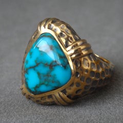Pure Natural Gem Grade Candelaria Turquoise Ring, 18k Gold with Old Proceeding
