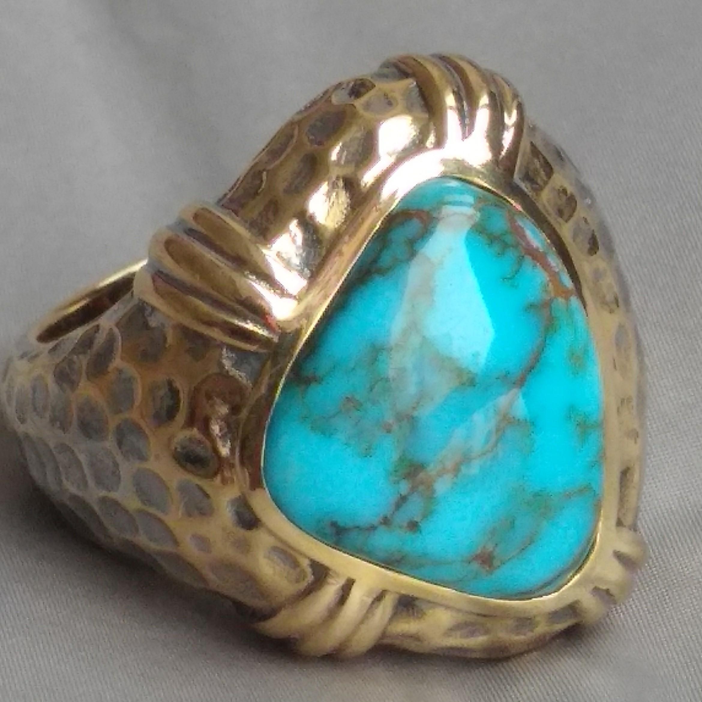 Reiner natürlicher Edelstein Grad Candelaria Türkis Ring, 18k Gold mit alten Verfahren im Angebot 5