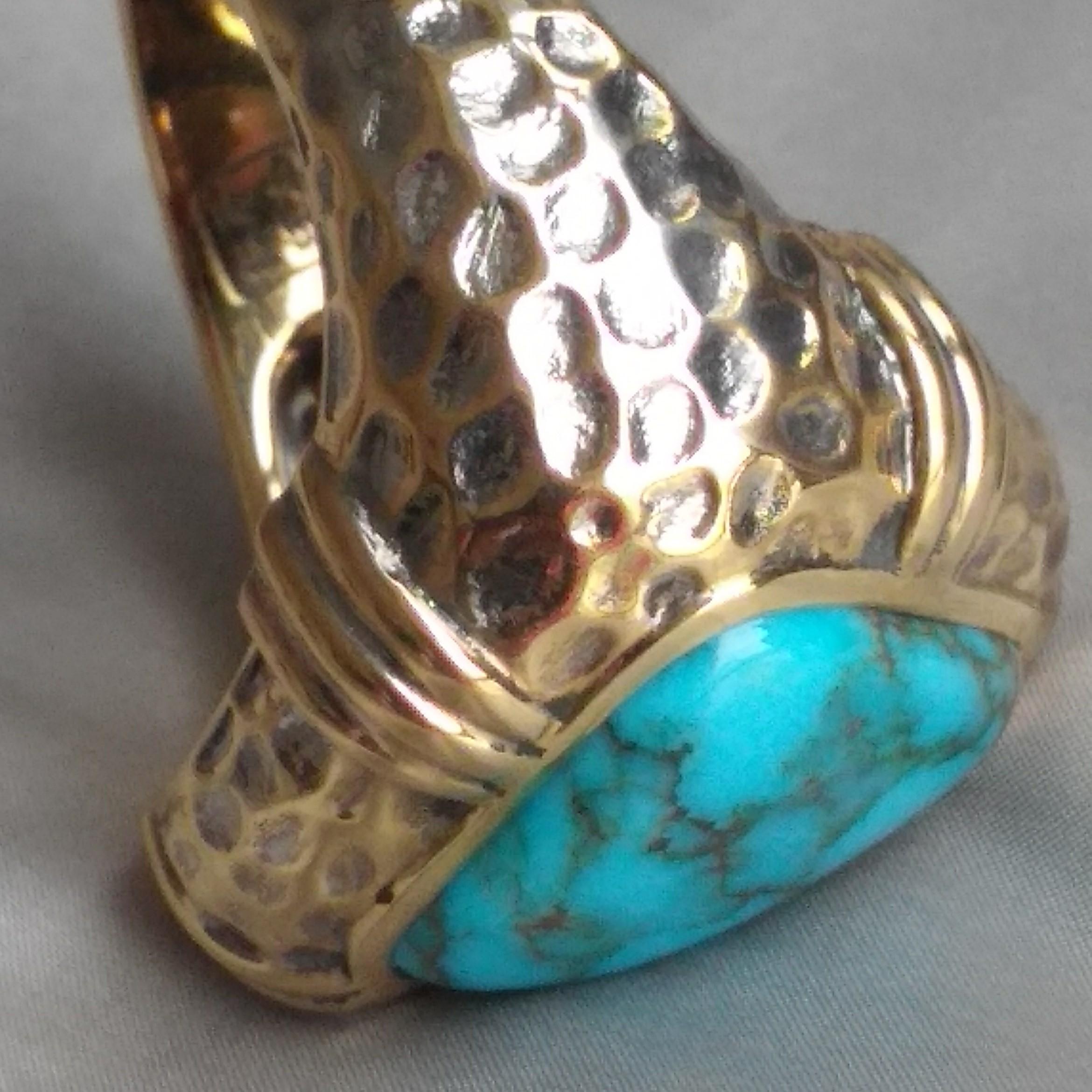 Reiner natürlicher Edelstein Grad Candelaria Türkis Ring, 18k Gold mit alten Verfahren im Angebot 6