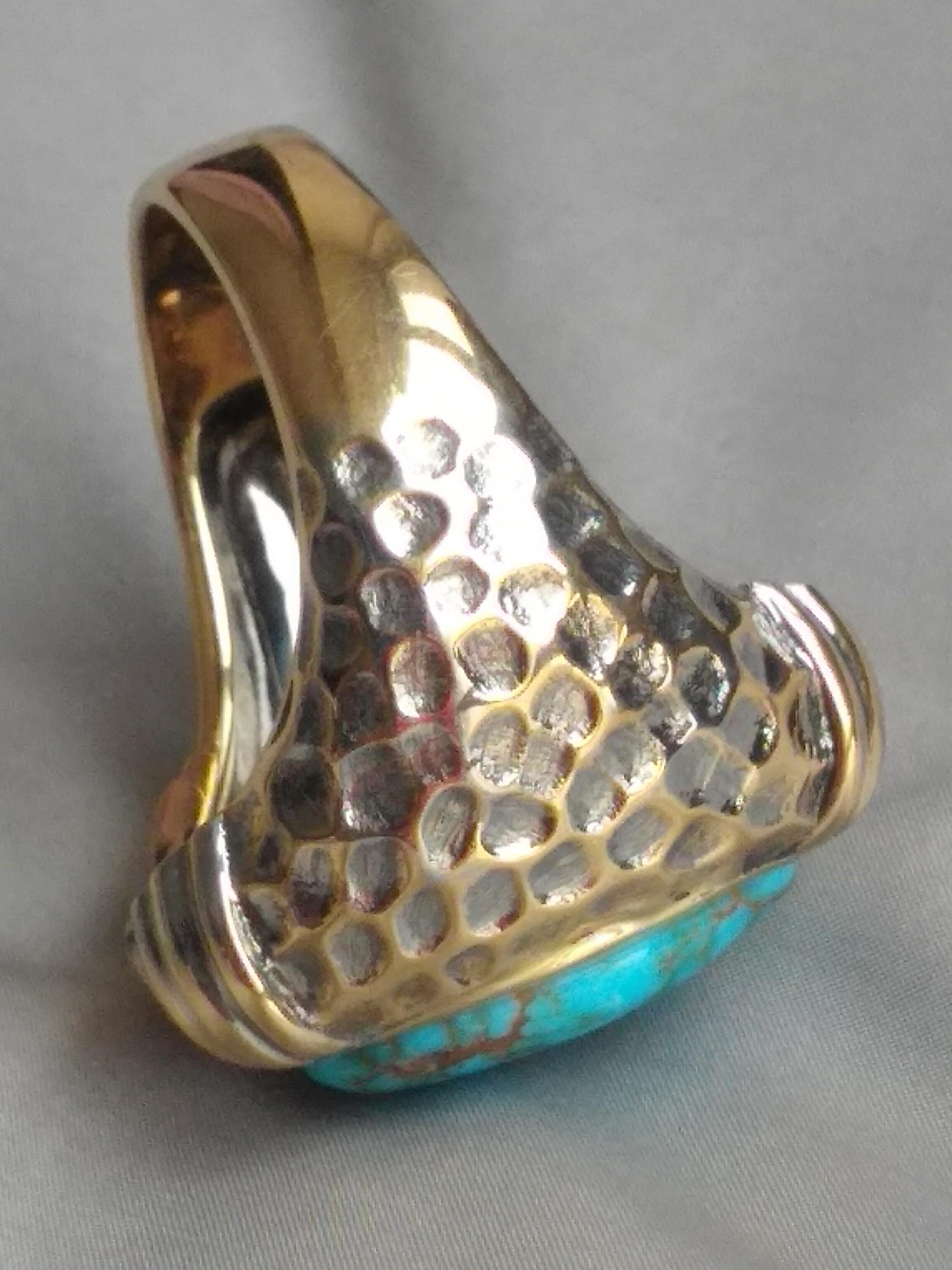 Reiner natürlicher Edelstein Grad Candelaria Türkis Ring, 18k Gold mit alten Verfahren im Angebot 7