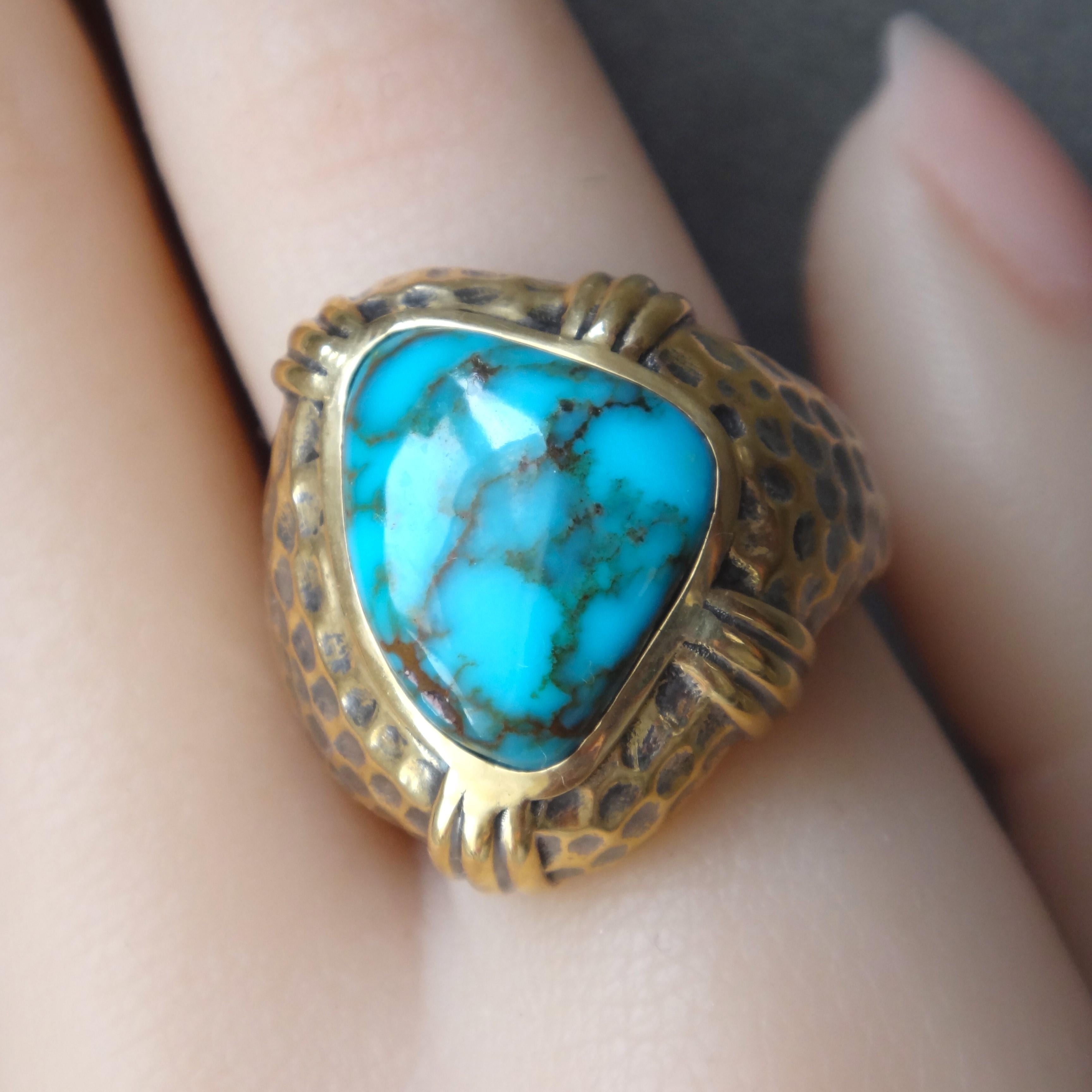 Reiner natürlicher Edelstein Grad Candelaria Türkis Ring, 18k Gold mit alten Verfahren für Damen oder Herren im Angebot