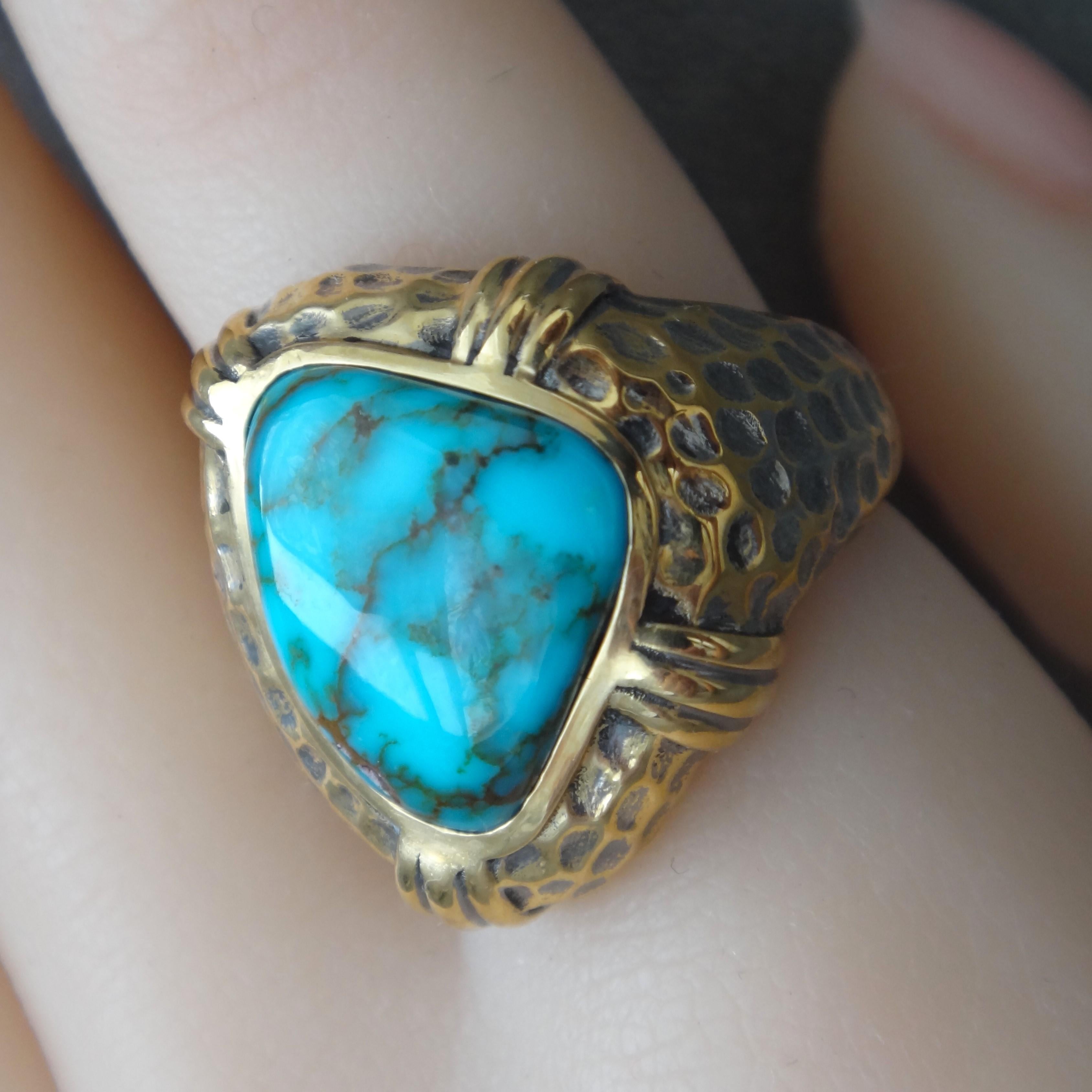 Reiner natürlicher Edelstein Grad Candelaria Türkis Ring, 18k Gold mit alten Verfahren im Angebot 1