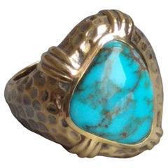 Antique Pure Natural Gem Grade Candelaria Turquoise Ring, 18k Gold with Old Proceeding