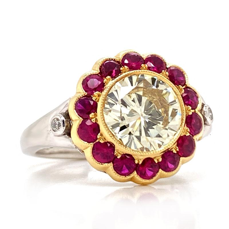 Pure Platinum & 18K Gold 2.02CT Genuine Diamond & Ruby Ring by Sophia D 7.4g  In Excellent Condition In Manchester, NH