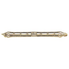 Pure Platinum and Solid 14 Karat Yellow Gold Natural Diamond Bar Pin 2.3g