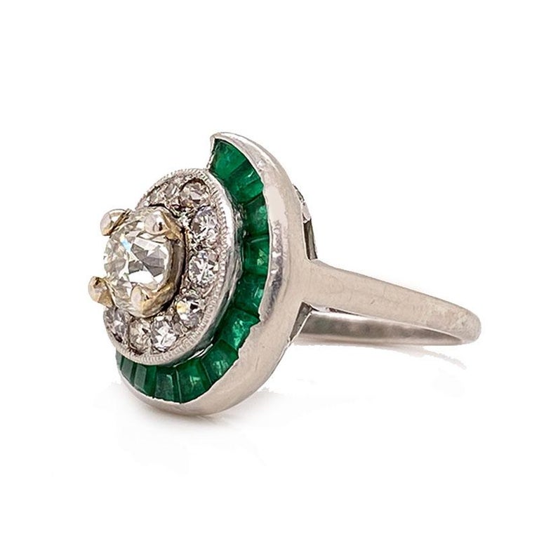 Pure Platinum Antique Diamond and Emerald Ring 5.9 Grams For Sale at ...