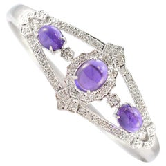 Pure Platinum Genuine Cabochon Amethyst and Natural Diamond Bracelet 37.9g