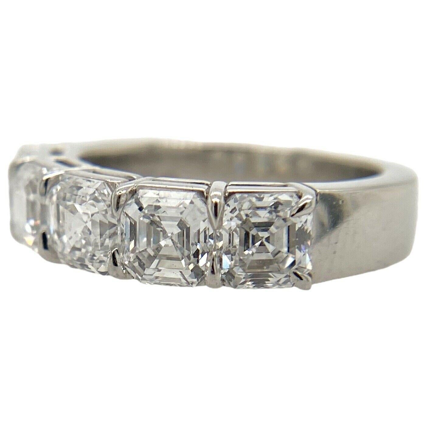 Modern Pure Platinum Kwiat 5 Diamond Band Natural Asscher Cut Diamonds 2.60Cttw All GIA