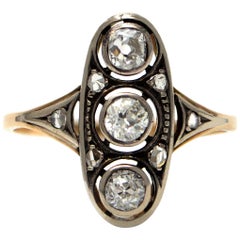 Pure Platinum and Solid 14 Karat Gold Antique Genuine Diamond Ring, 2.8 Grams