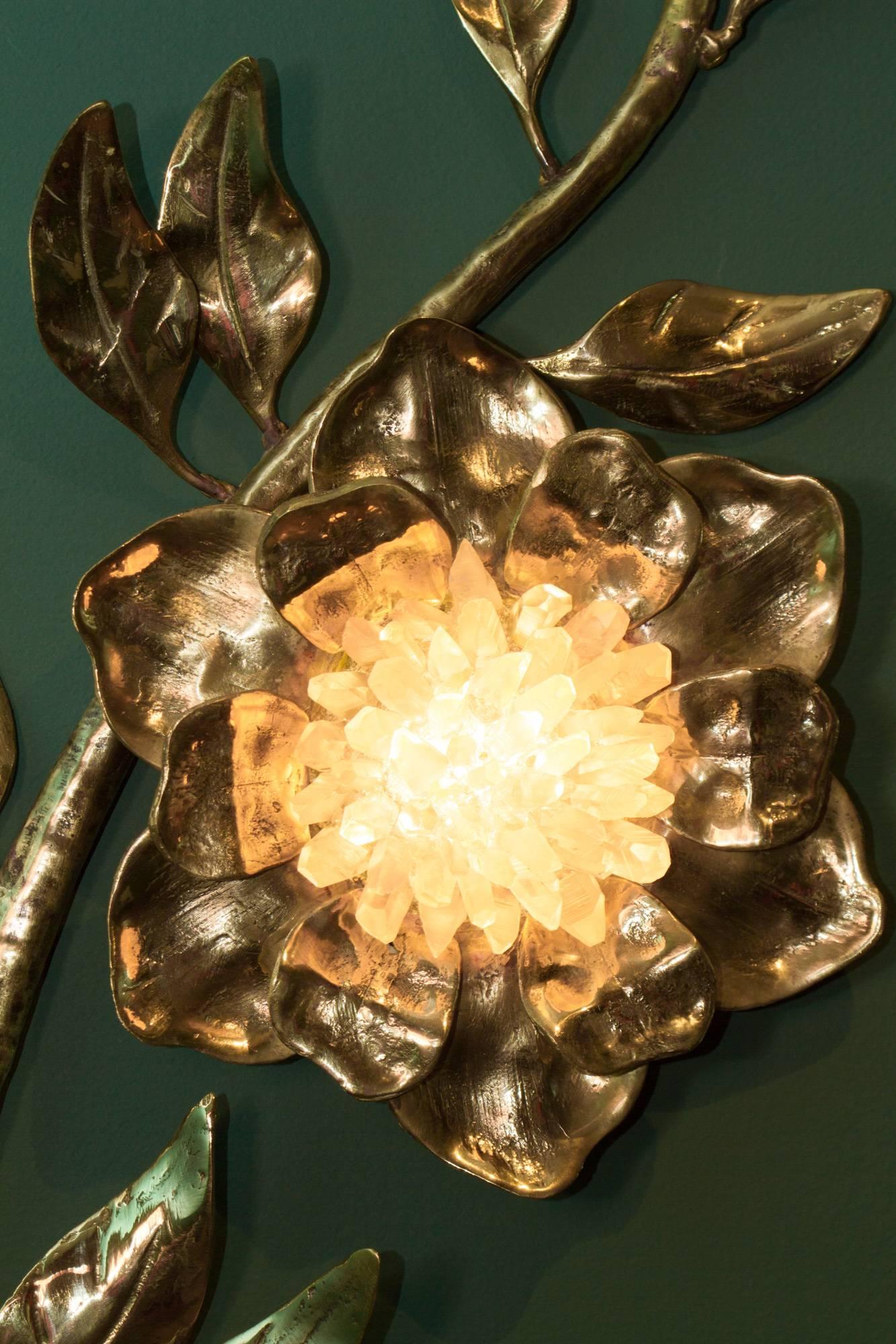 Organic Modern Pure Rock Crystal Sconce, “Bay Flower, ” Demian Quincke
