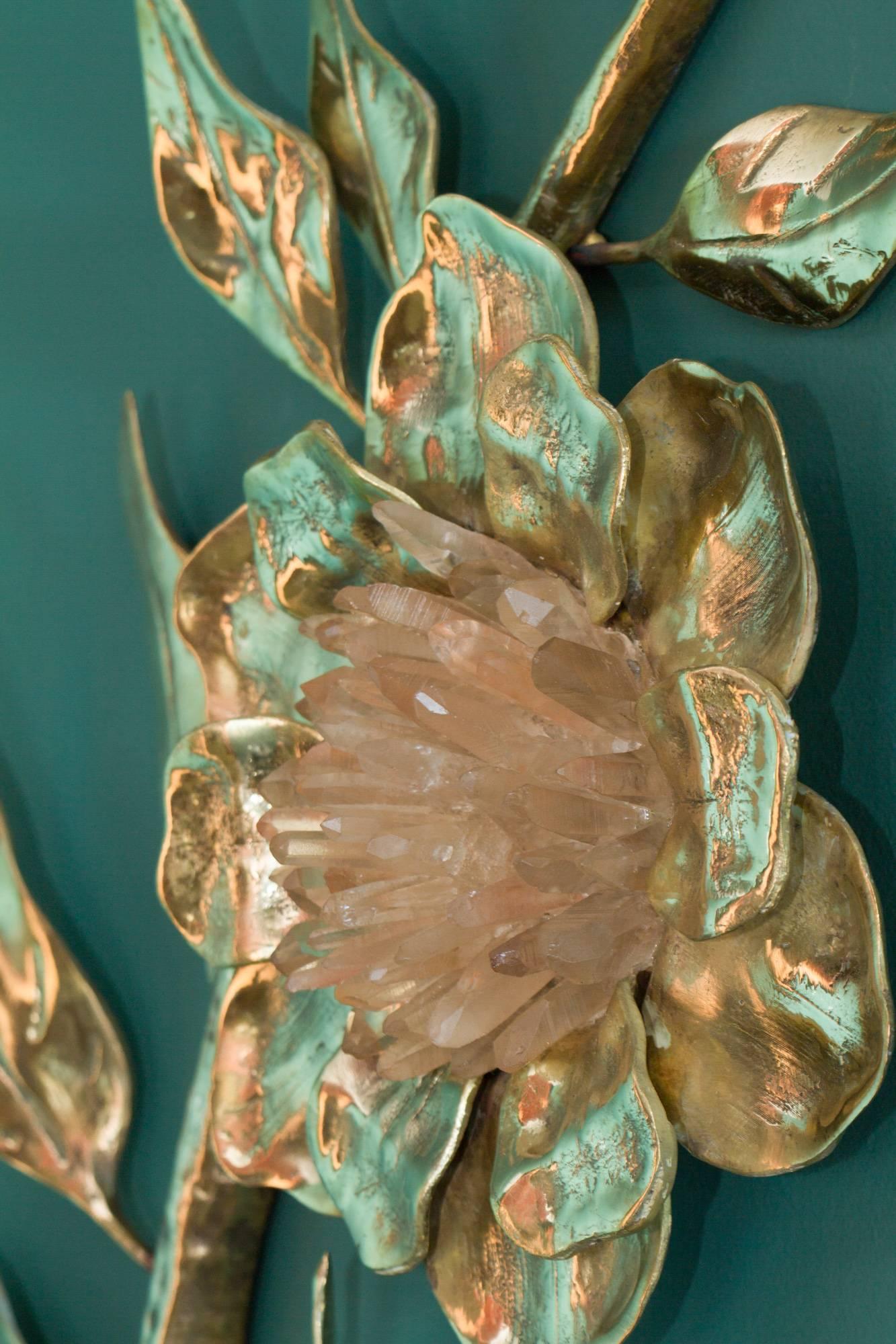 French Pure Rock Crystal Sconce, “Bay Flower, ” Demian Quincke