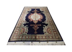 Pure Silk Area Rug, Oriental Rugs Navy Carpet Rug, UK