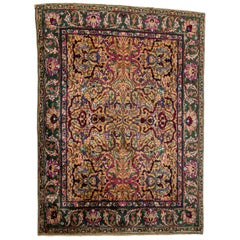 Antique Pure Silk Hand Knotted Persian Area Rug