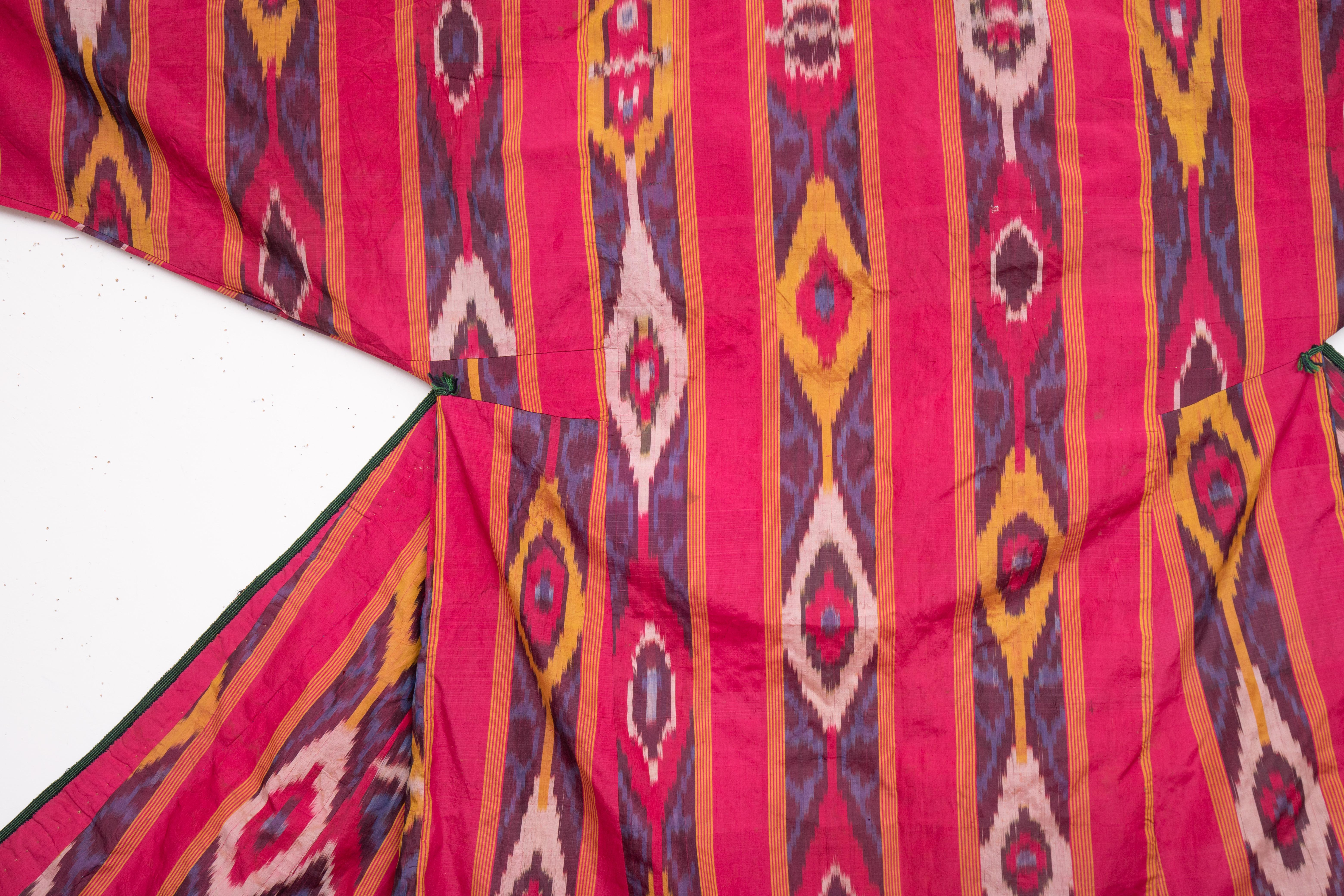 Islamic Pure Silk Ikat Chapan from Tajikistan, Late 19th C For Sale