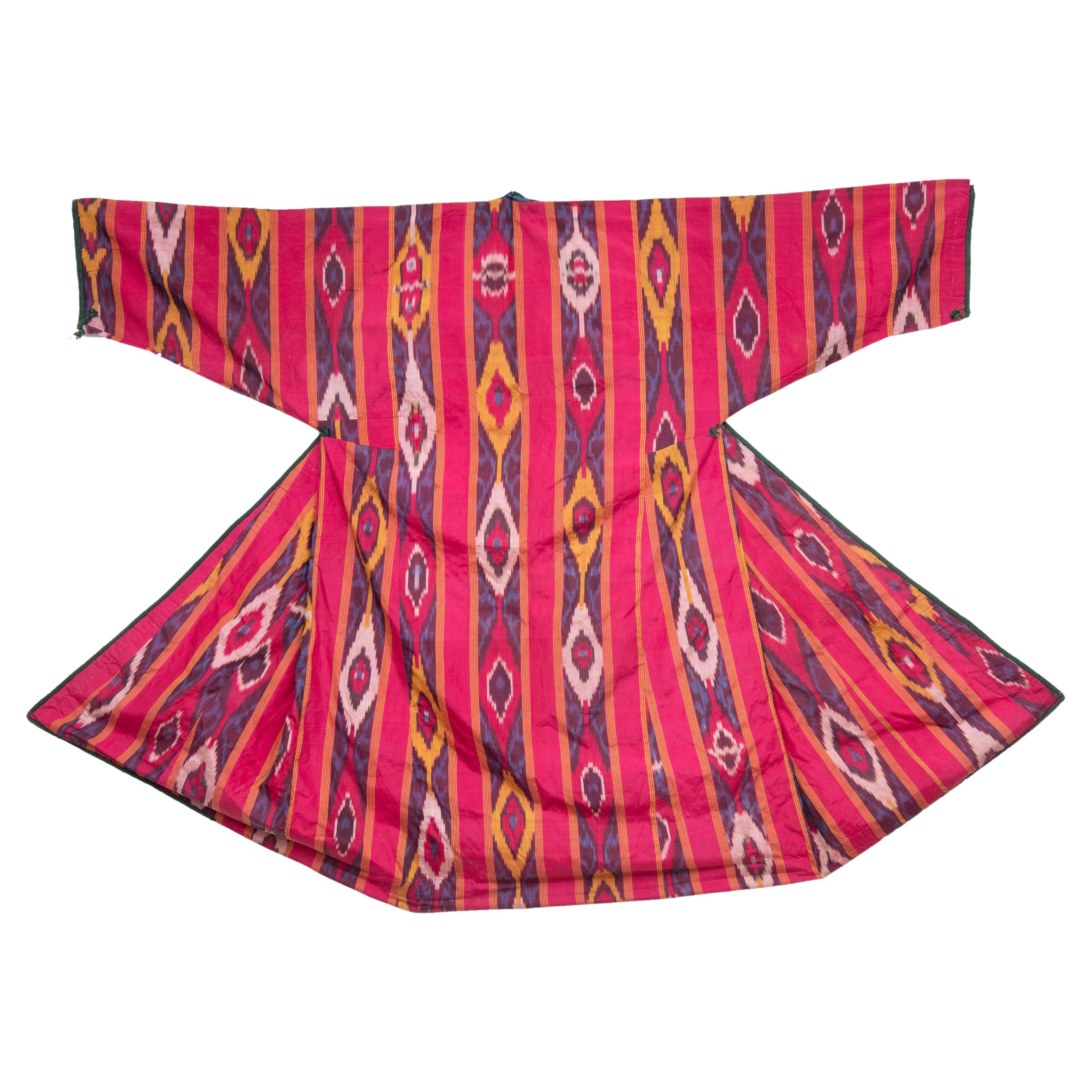 Pure Silk Ikat Chapan from Tajikistan, Late 19th C For Sale