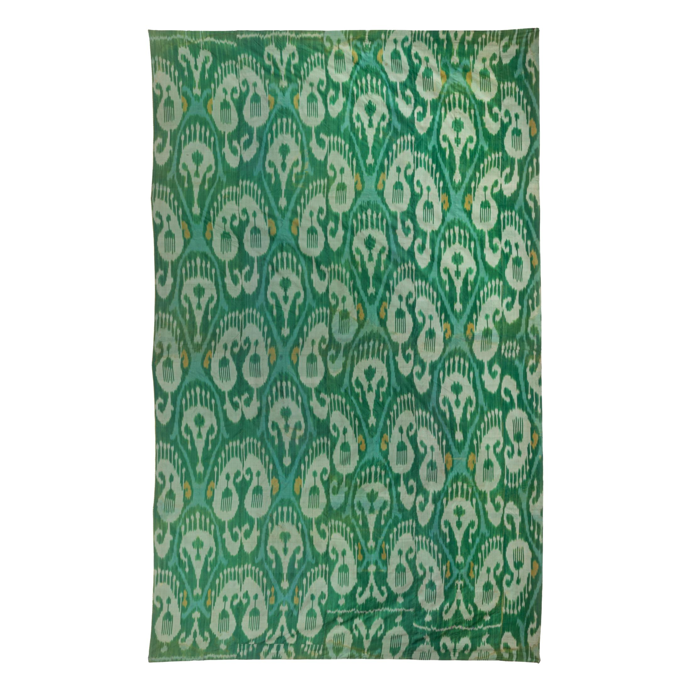 Ikat-Paneel aus reiner Seide aus Usbekistan, kürzlich mit Leinenstoff gefüttert.
