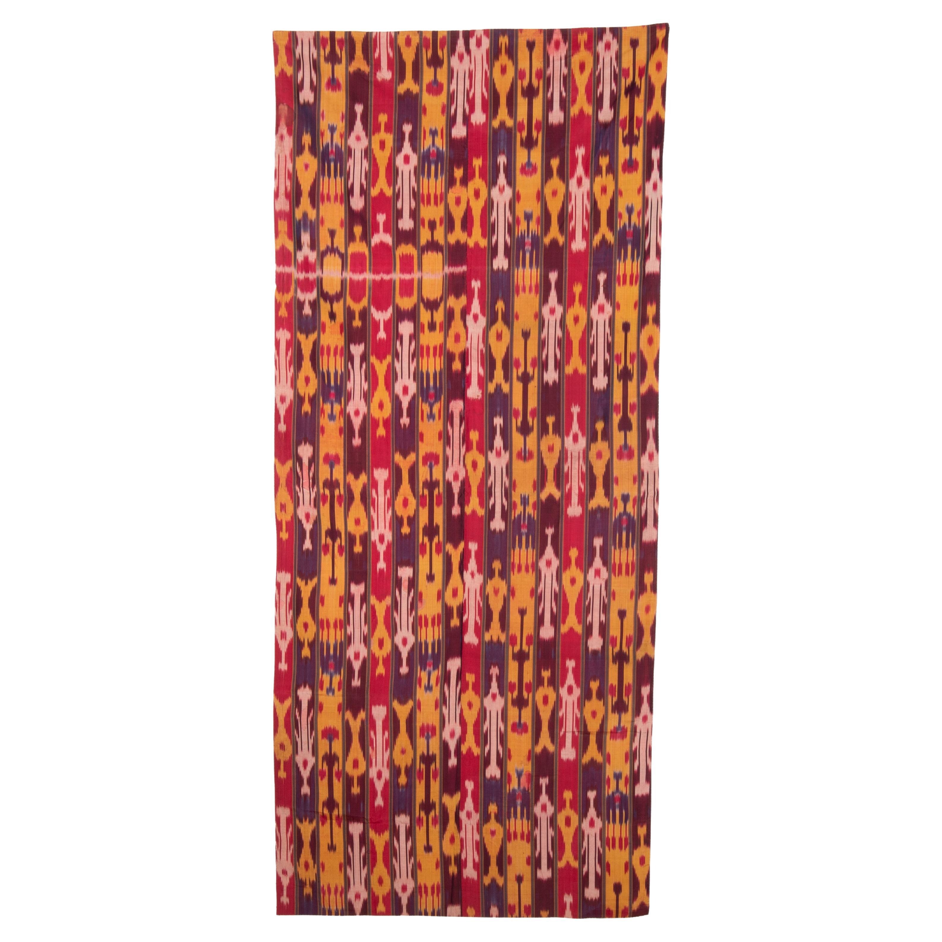 Pure Silk Ikat Panel, Uzbekistan, Early 20th C For Sale