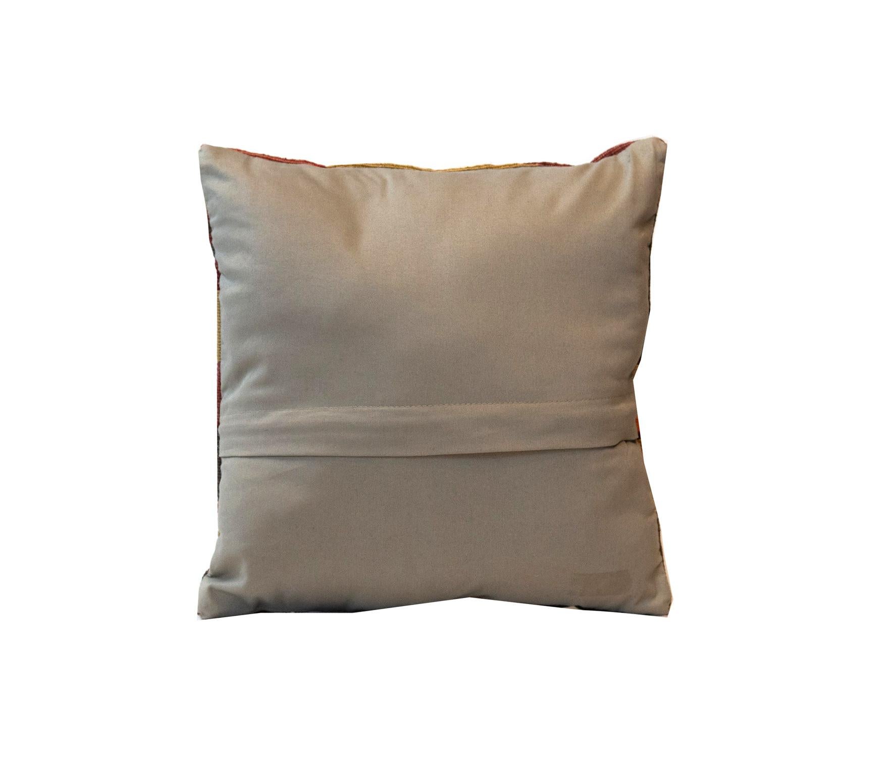 Art Deco Pure Silk Pillow Cover, Handmade Carpet Decorative Pillow, Yellow Cushion Cover