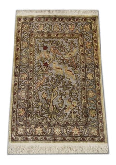 Pure Silk Rugs, Metallic Pictorial Turkish Rugs, Hereke Handmade Carpet