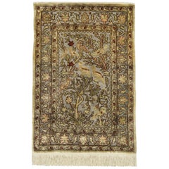 Pure Silk Rugs, Metallic Pictorial Turkish Rugs, Hereke Handmade Carpet