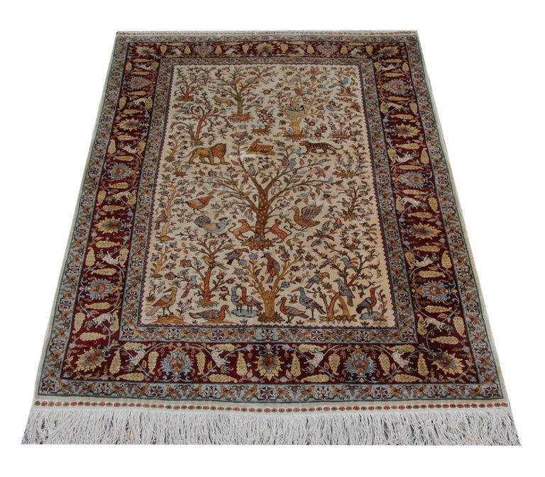 Pure Silk Rugs, Pictorial Turkish Rugs, Hereke Carpet with Signature at