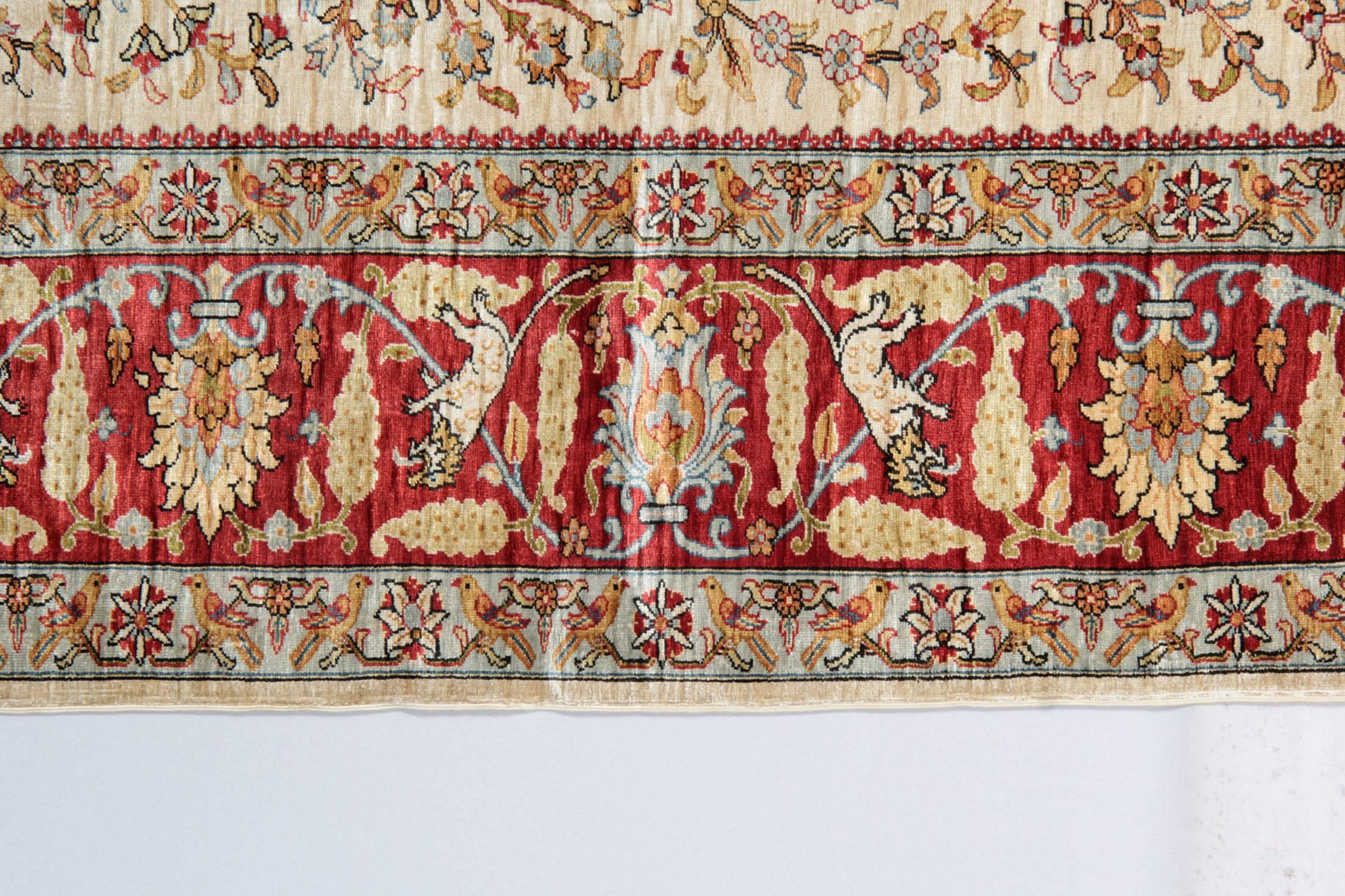 Tabriz Pure Silk Rugs, Pictorial Turkish Rugs, Hereke Carpet with Signature