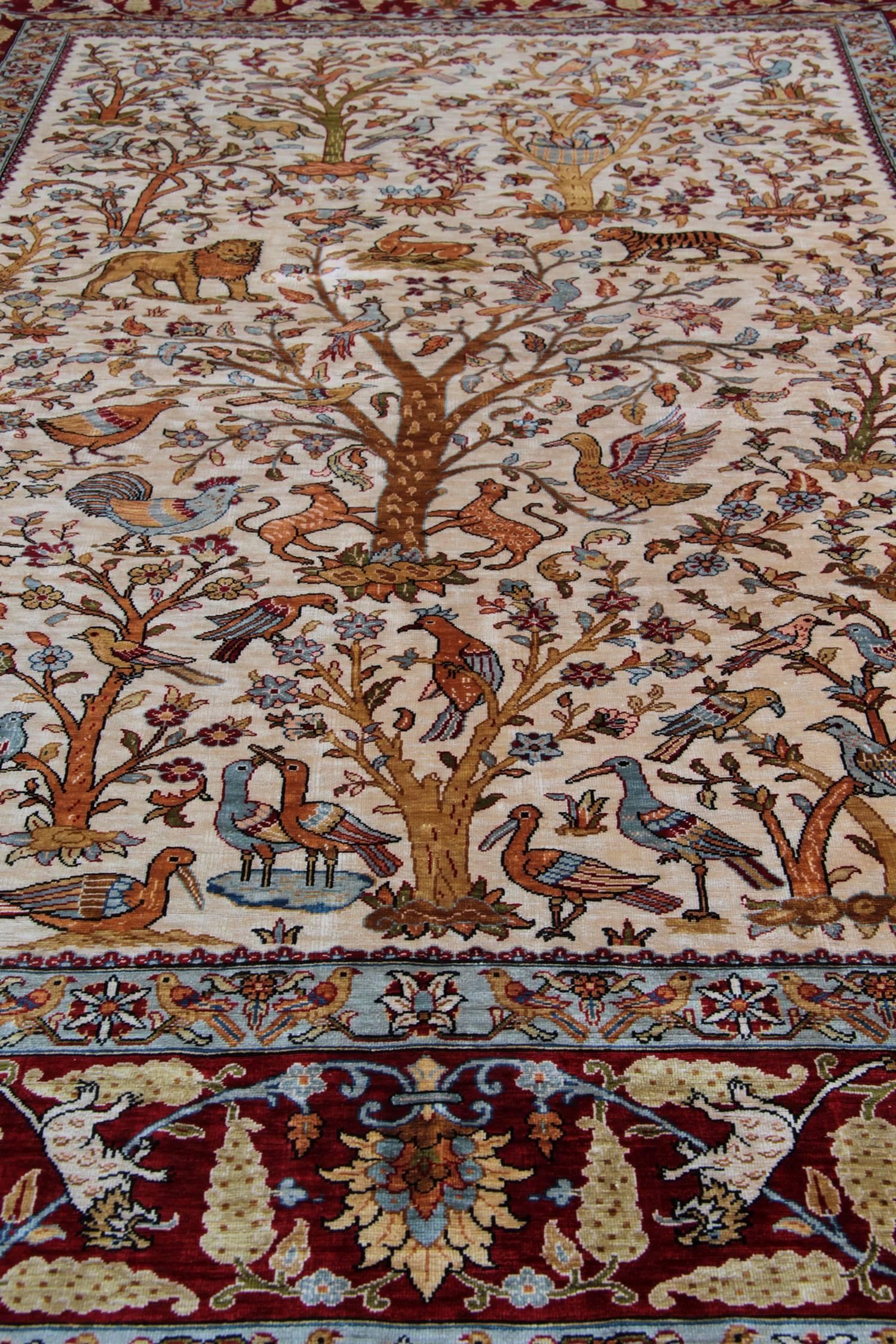 Hand-Crafted Pure Silk Rugs, Pictorial Turkish Rugs, Hereke Carpet with Signature