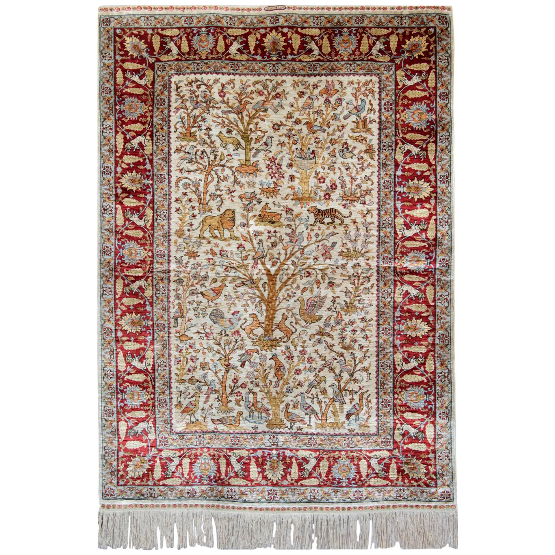 Pure Silk Rugs, Pictorial Turkish Rugs, Hereke Carpet with Signature