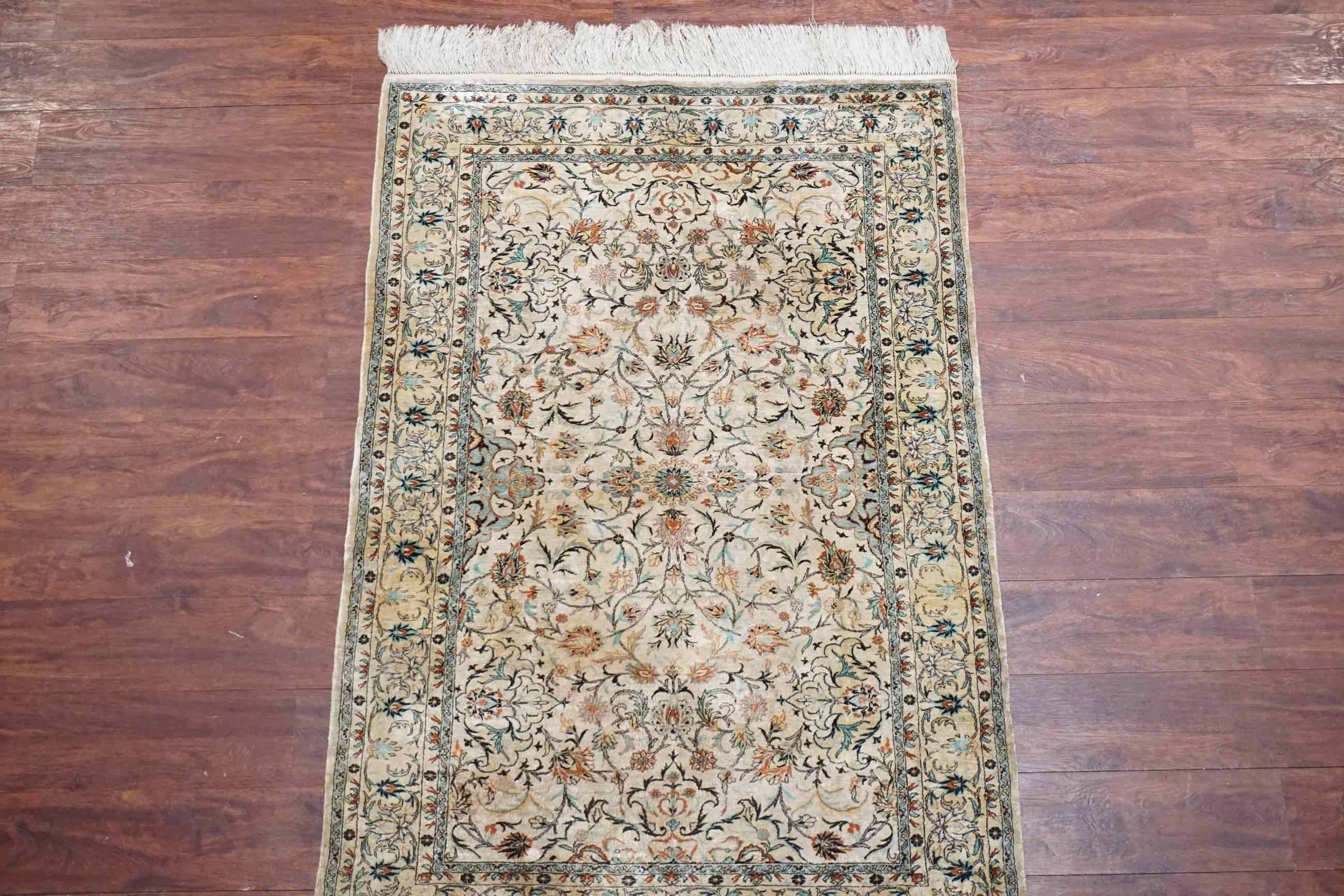 Hand-Knotted Pure Silk Tabriz Area Rug