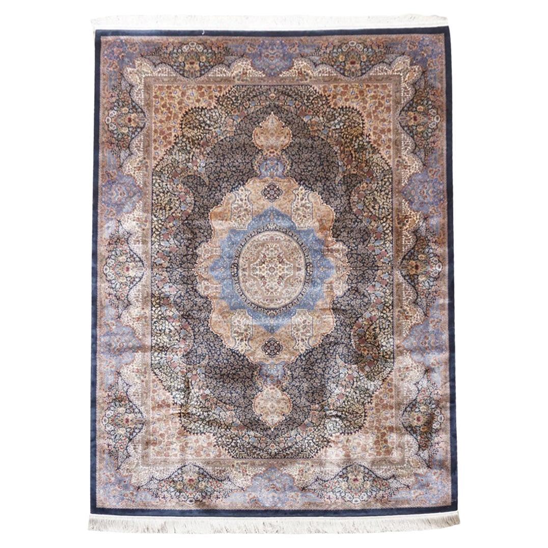 Pure Silk Tabriz HandTufted Rug For Sale at 1stDibs