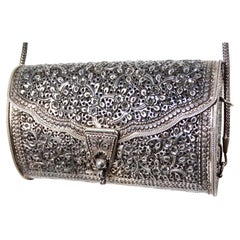 Pure Silver Floral Filigree Crossbody Clutch Bag circa vintage