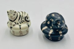 Pure Silver & Porcelain Cat Salt and Pepper Set by Emilia Castillo