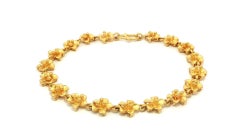 Pure Solid 24k Yellow Gold Plumeria Flower Link Bracelet w/ Sister Hook Clasp
