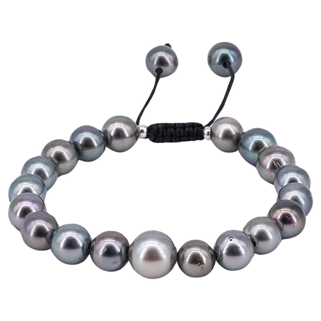 Pure Tahiti pearl bracelet with drawstring closure for Men For Sale