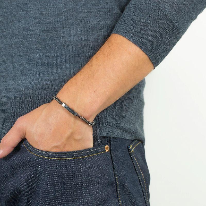 Uomo Bracciale in filo puro con macramè nero in argento sterling rodiato nero, misura L in vendita