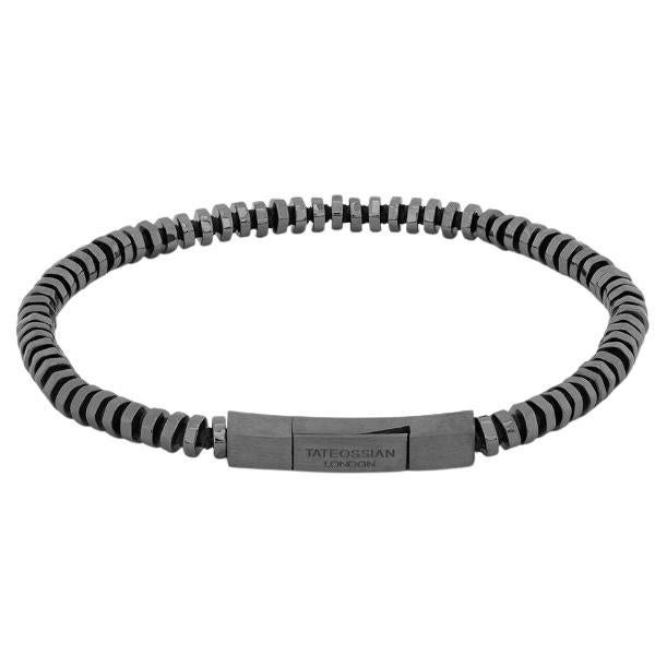 Pure Thread Bracelet with Black Macramé in Black Rhodium Sterling Silver Size XS