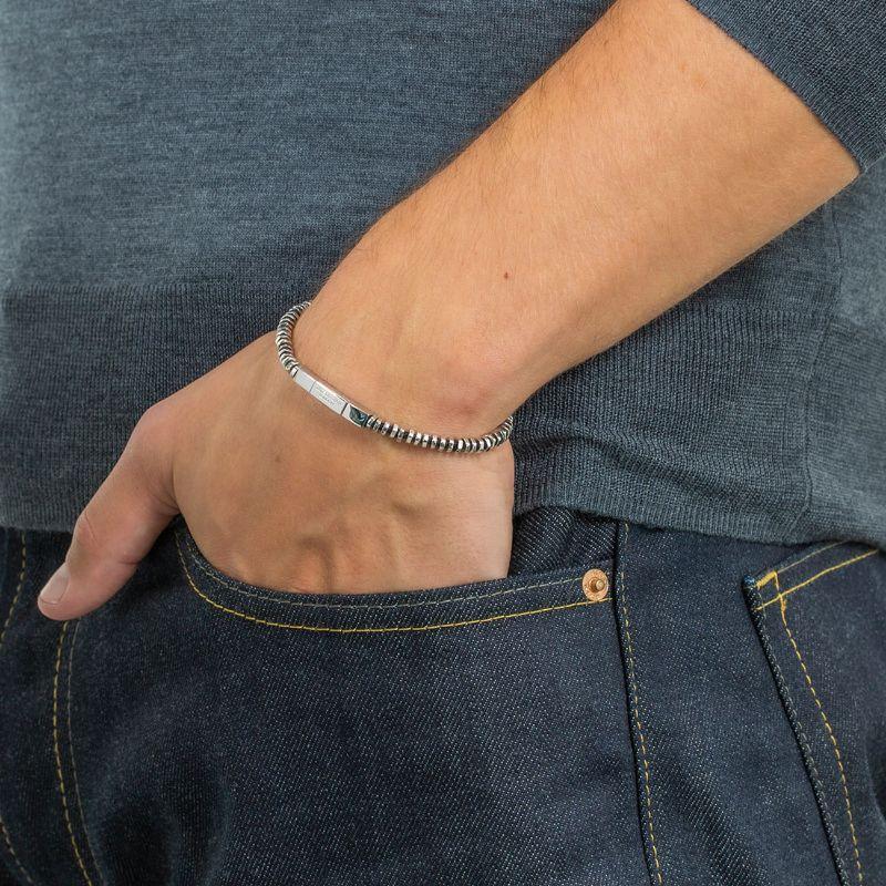 Uomo Bracciale in filo puro con macramè nero in argento sterling, misura L in vendita
