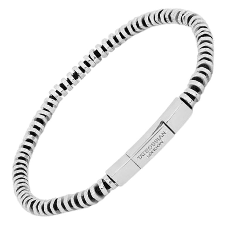 Pure Thread Bracelet with Black Macramé in Sterling Silver, Size L For Sale