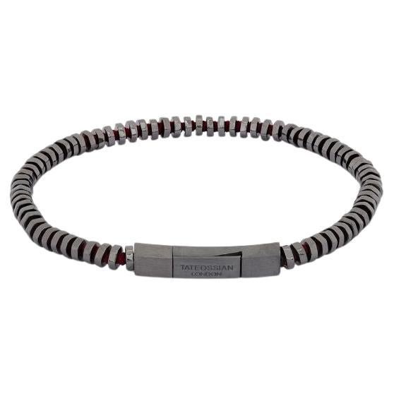 Pure Thread Bracelet with Red Macramé in Black Rhodium Sterling Silver, Size L