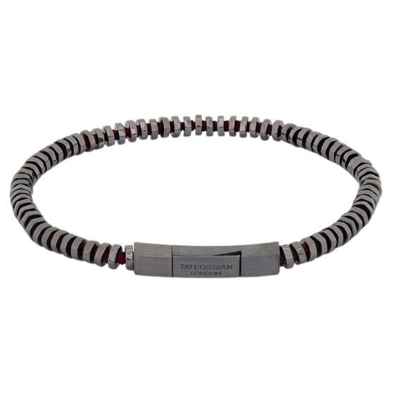 Bracciale in filo puro con macramè rosso in argento sterling rodiato nero, misura L