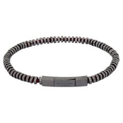 Bracelet en fil pur avec macramé rouge en argent sterling rhodié noir, taille L