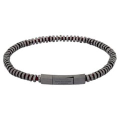Bracelet en fil pur avec macramé rouge en argent sterling rhodié noir, taille M