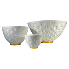 Pure White And Gold, Crown Bowl Set By Gunnar Nylund For Rörstrand, Sweden