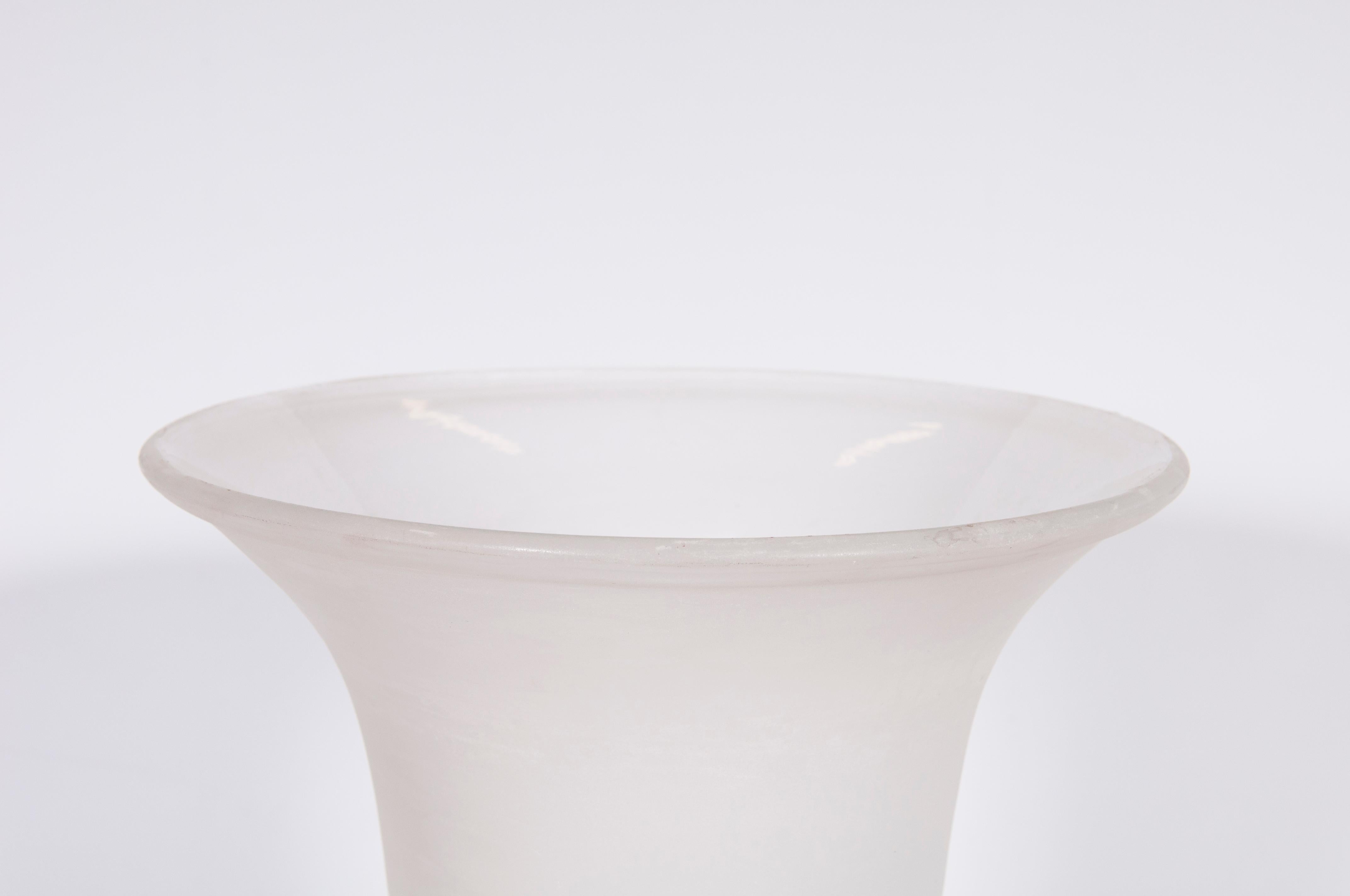 Italian Pure White Cenedese cavated style Vase in Blown Murano Glass Venice Italy 1990s For Sale