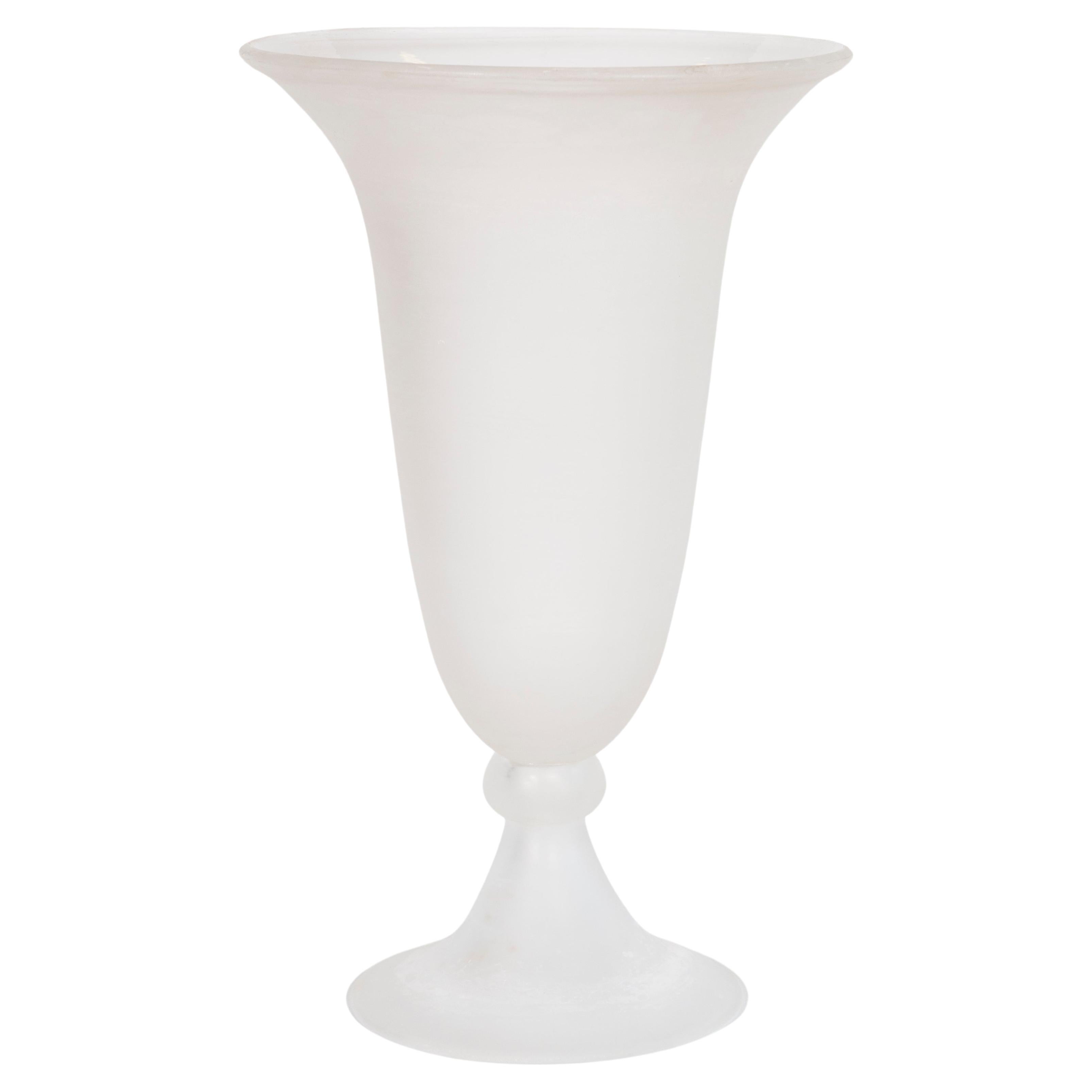 Pure White Cenedese cavated style Vase in Blown Murano Glass Venice Italy 1990s For Sale