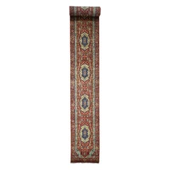 Pure Wool Antiqued Heriz Extra Large Runner Hand Knotted Oriental Rug