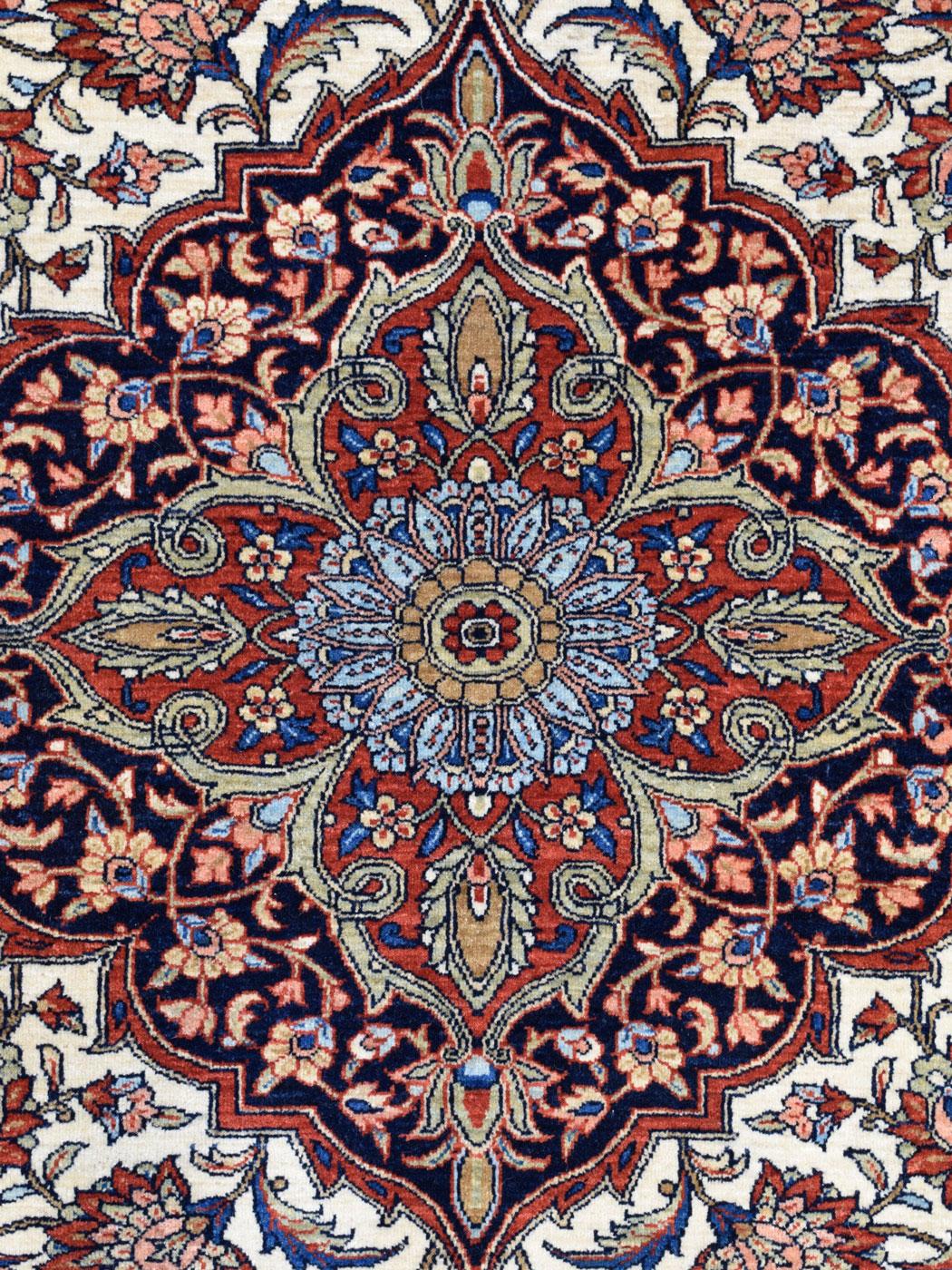 Pure Wool Blue, Red, and Cream Mohtashan Persian Rug, 5' x 7' For Sale 5