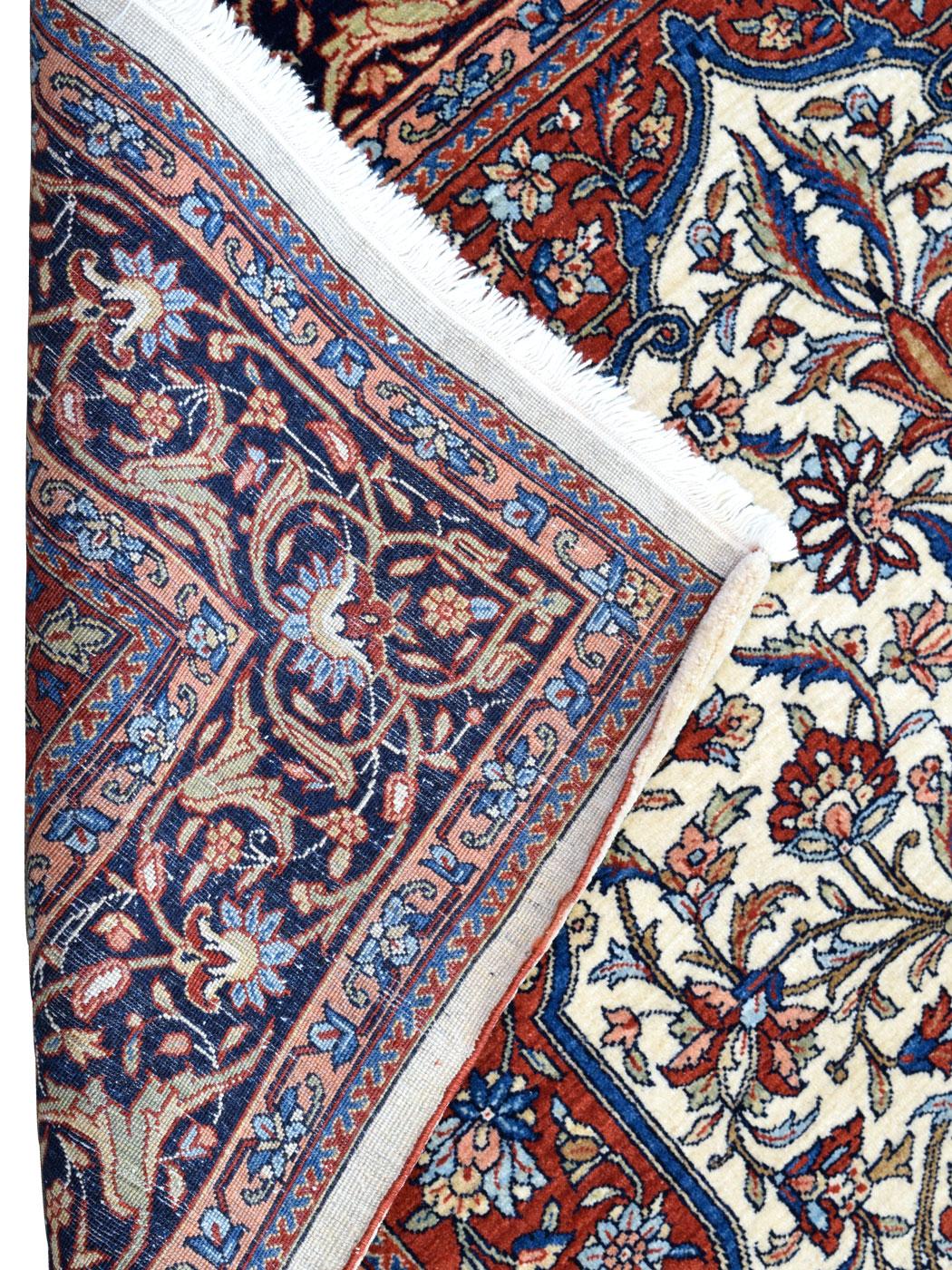 Pure Wool Blue, Red, and Cream Mohtashan Persian Rug, 5' x 7' For Sale 6